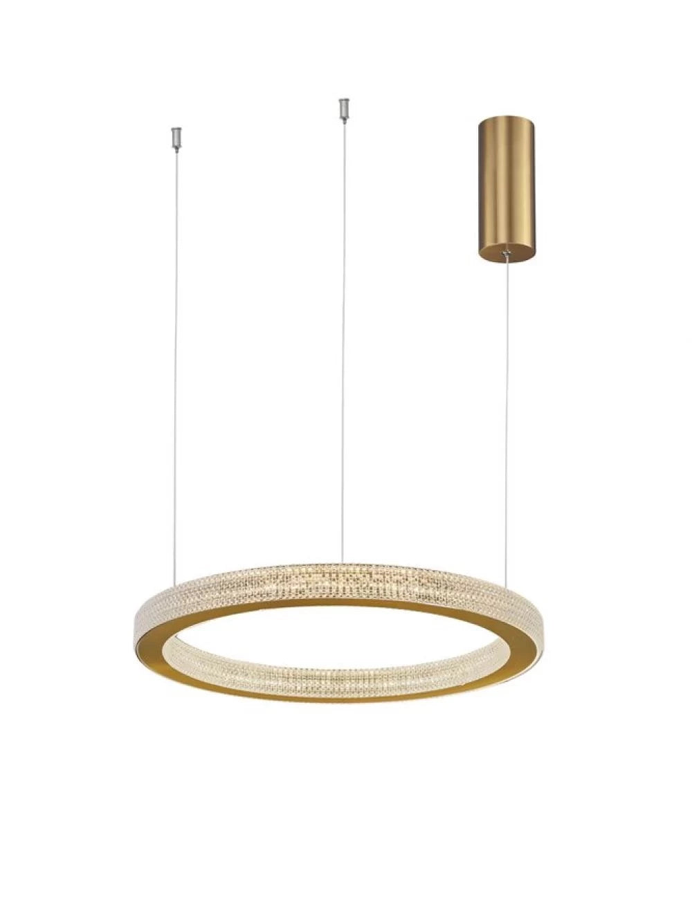 Lustra structura din Aluminiu Auriu antichizat si abajur din Acrilic Transparent H120xL40cm IP20 40W 2139lm 3000k FIORE