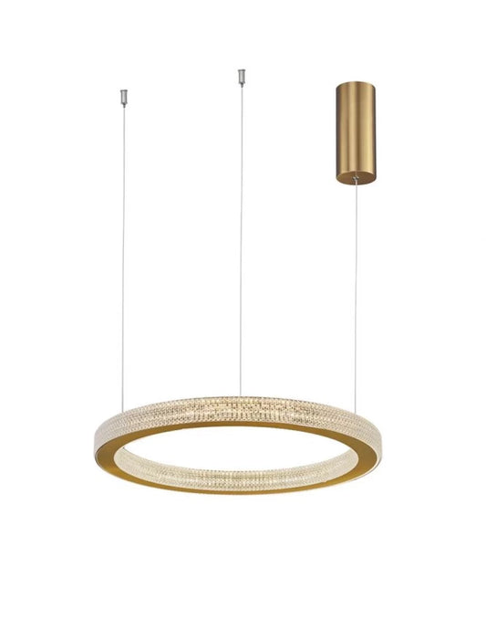 Lustra structura din Aluminiu Auriu antichizat si abajur din Acrilic Transparent H120xL40cm IP20 40W 2139lm 3000k FIORE