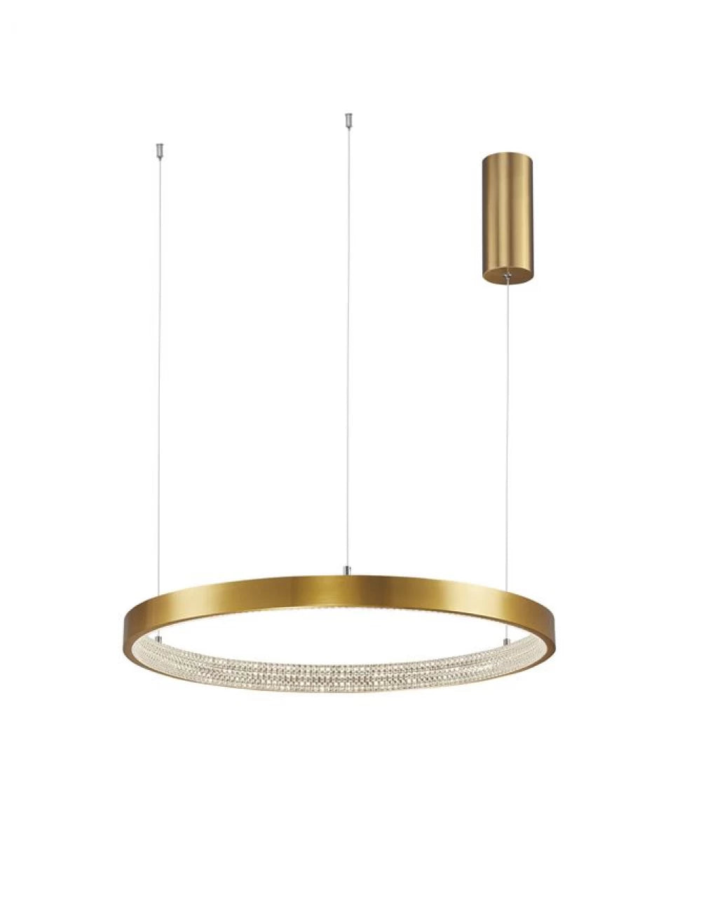 Lustra structura din Aluminiu Auriu antichizat si abajur din Acrilic Transparent H120xL60cm IP20 35W 2264lm 3000k PRESTON