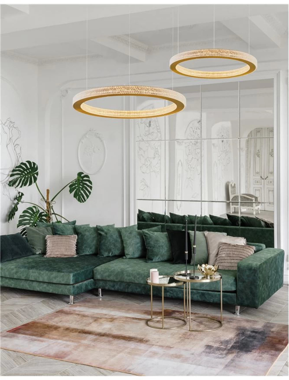 Lustra structura din Aluminiu Auriu antichizat si abajur din Acrilic Transparent H120xL60cm IP20 60W 3530lm 3000k FIORE