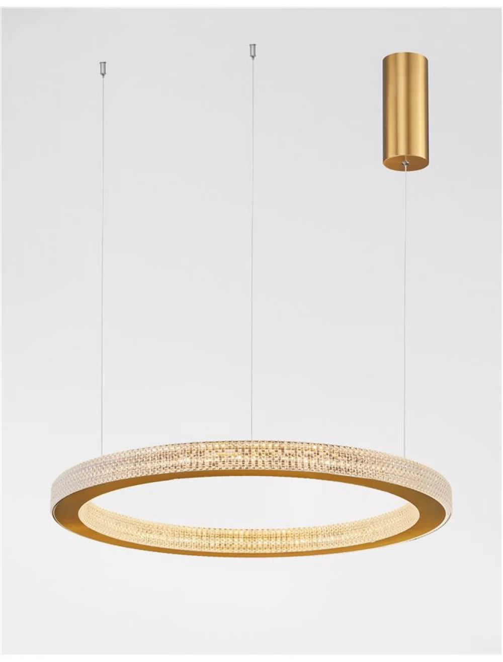 Lustra structura din Aluminiu Auriu antichizat si abajur din Acrilic Transparent H120xL60cm IP20 60W 3530lm 3000k FIORE