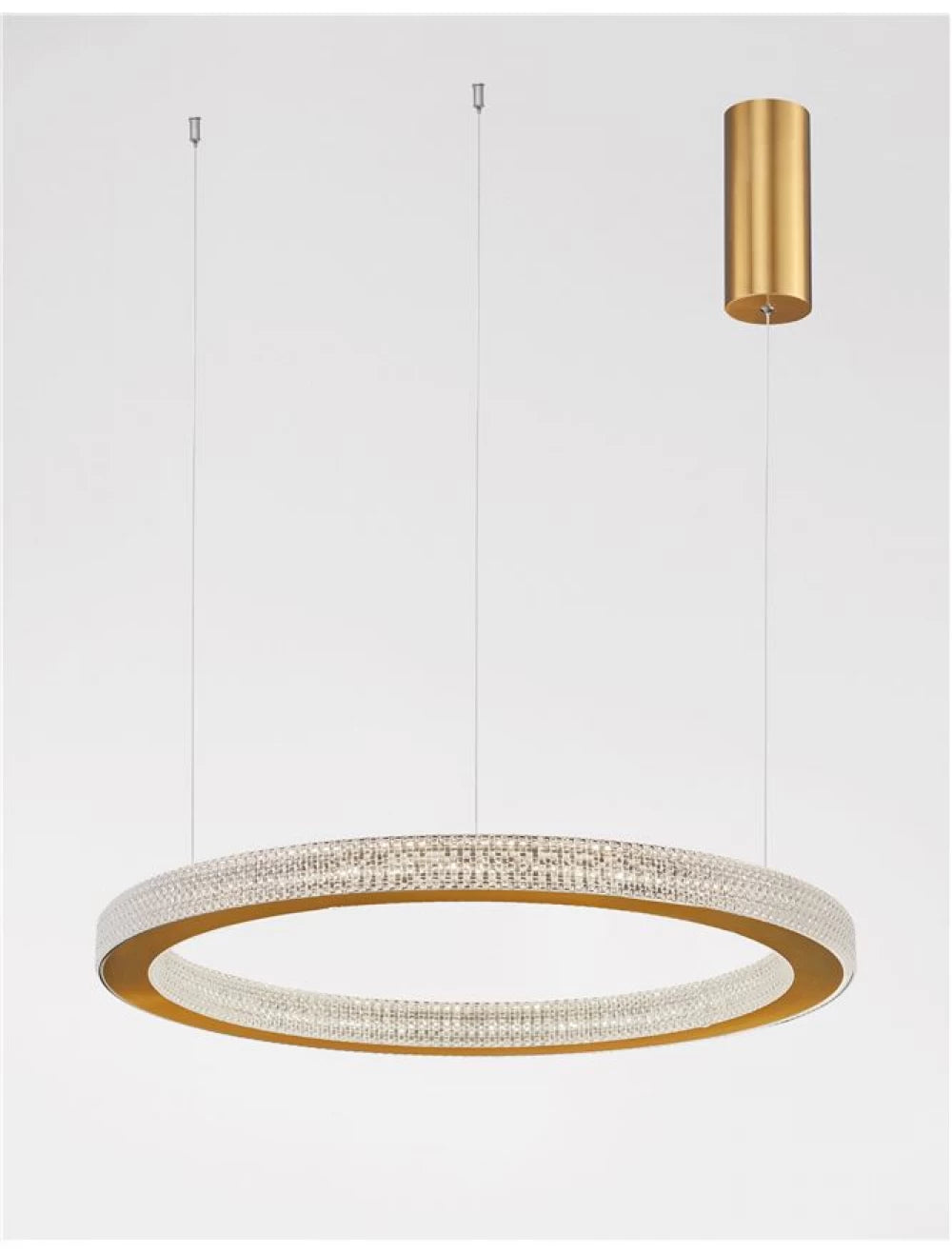 Lustra structura din Aluminiu Auriu antichizat si abajur din Acrilic Transparent H120xL60cm IP20 60W 3530lm 3000k FIORE