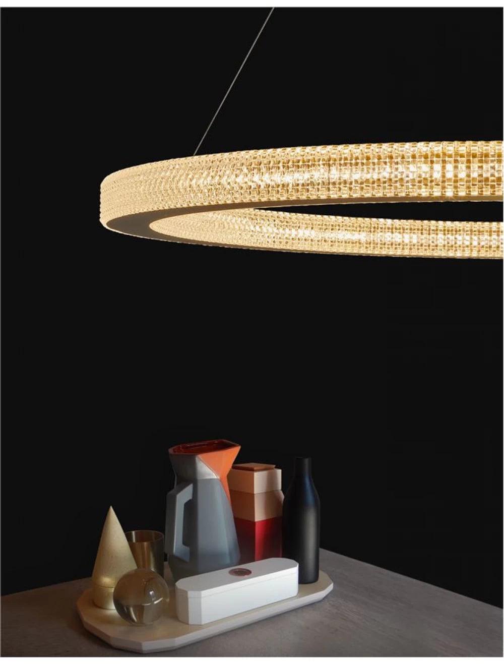 Lustra structura din Aluminiu Auriu antichizat si abajur din Acrilic Transparent H120xL80cm IP20 80W 4452lm 3000k FIORE