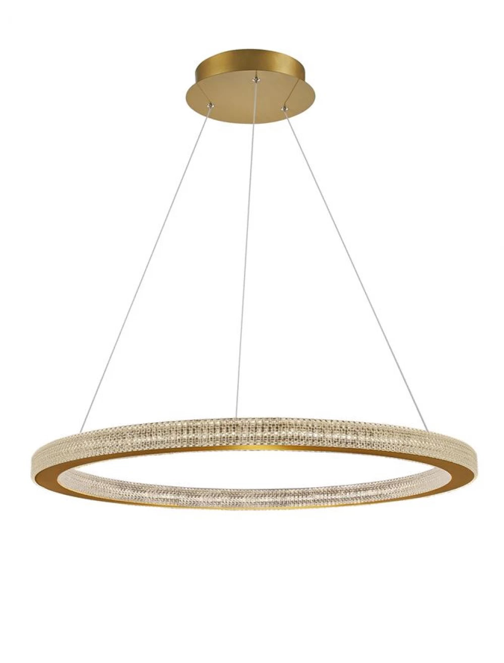 Lustra structura din Aluminiu Auriu antichizat si abajur din Acrilic Transparent H120xL80cm IP20 80W 4452lm 3000k FIORE