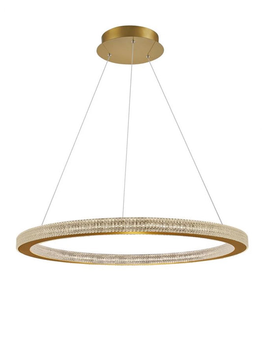 Lustra structura din Aluminiu Auriu antichizat si abajur din Acrilic Transparent H120xL80cm IP20 80W 4452lm 3000k FIORE