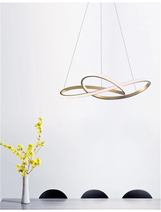 Lustra structura din Aluminiu Auriu si abajur din Acrilic Alb H150xL72cm IP20 53W 4081lm 3000k FUSION