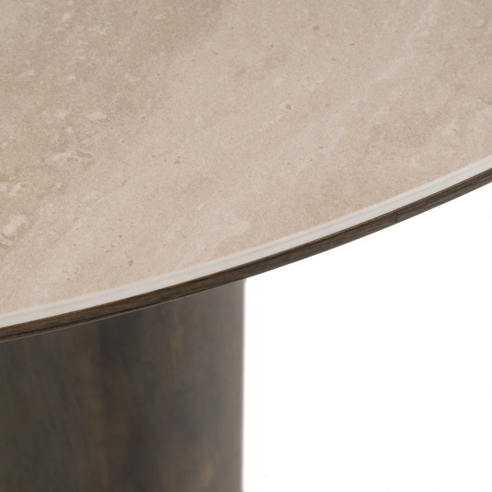 Masa rotunda din Furnir de stejar Maro si Ceramica Bej D120xH76cm Ritz Richmond Interiors