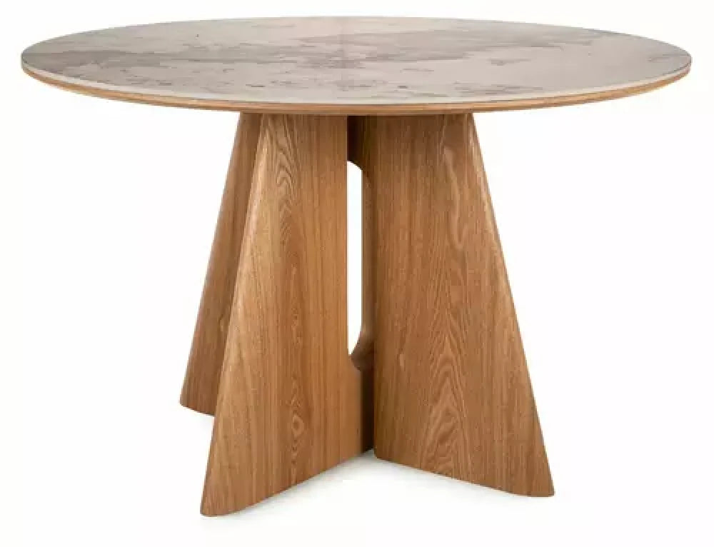 Masa rotunda fixa - blat- mdf+ ceramică Pandoro, picior furnir de stejar D120cmxH77cm Alzano