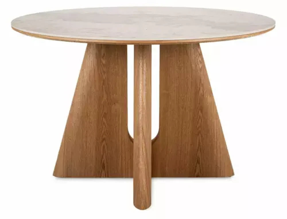 Masa rotunda fixa - blat- mdf+ ceramică Pandoro, picior furnir de stejar D120cmxH77cm Alzano