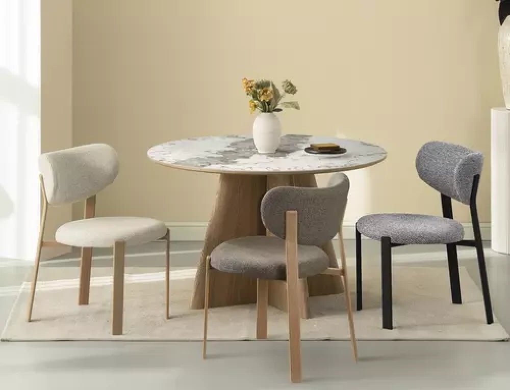 Masa rotunda fixa - blat- mdf+ ceramică Pandoro, picior furnir de stejar D120cmxH77cm Alzano