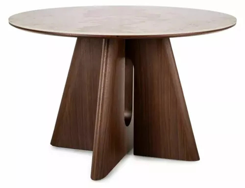 Masa rotunda fixa - blat- mdf + ceramică Pandoro, picior furnir de nuc maro inchis D120cmxH77cm Alzano