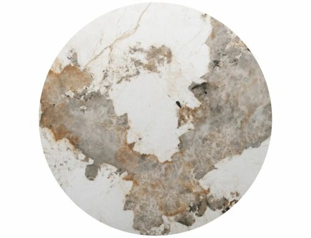 Masa rotunda fixa - blat- mdf + ceramică Pandoro, picior furnir de nuc maro inchis D120cmxH77cm Alzano