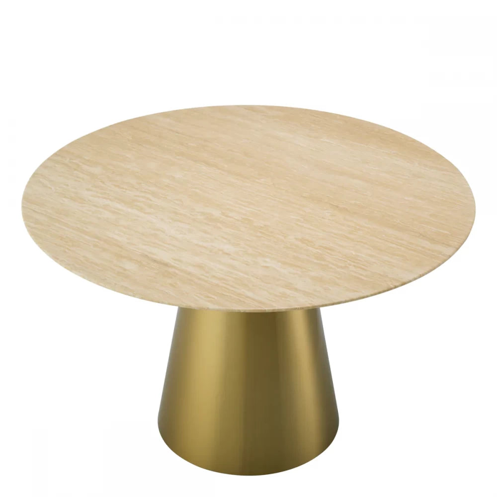 Masa Rotunda Nathan Eichholtz din Travertin si Otel inoxidabil Bej/Alama de 4 persoane D120xH77cm