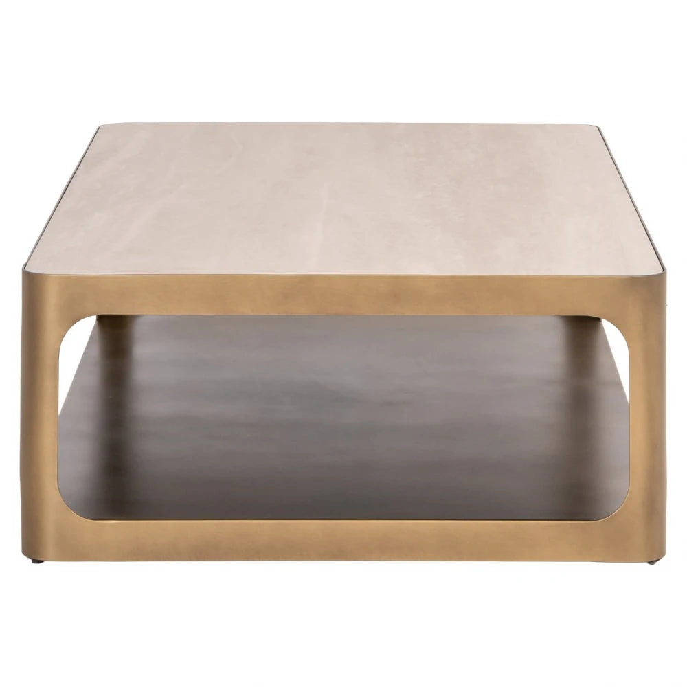 Masuta de cafea din Metal Alama si Ceramica/Sticla Bej/Negru L130xH35cm Claridge Richmond interiors