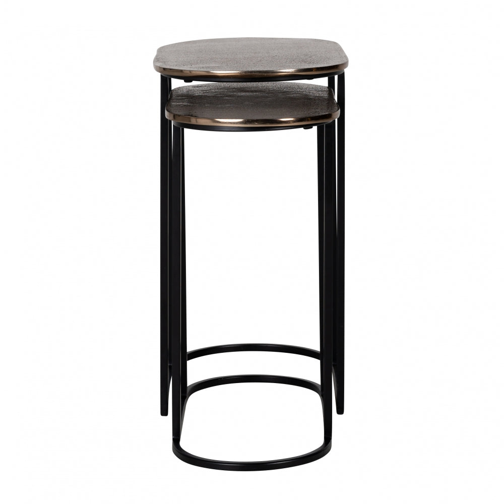 Masuta de colt Ovala din Metal si Aluminiu Negru/Bronz antichizat L51/57xH50/61cm Chandon Richmond Interiors