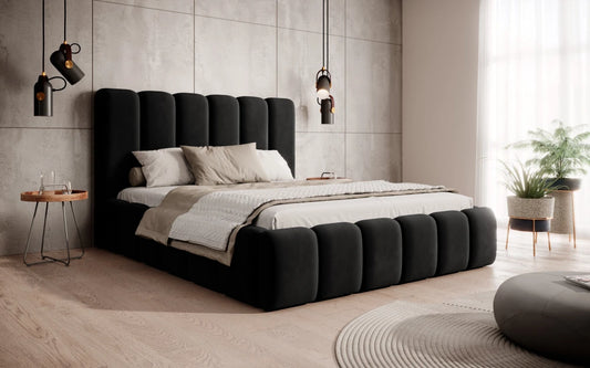 Pat 120 x 200 tapitat cu Catifea Magic velvet Negru Arden