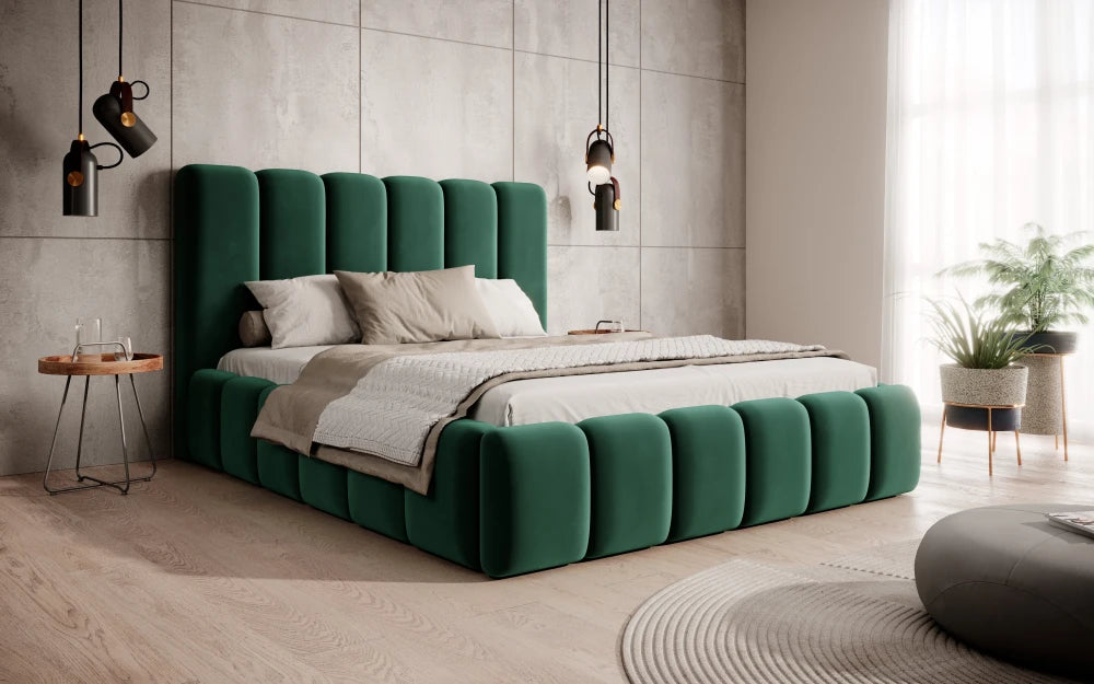Pat 120 x 200 tapitat cu Catifea Monolith Verde Arden