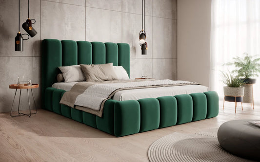 Pat 120 x 200 tapitat cu Catifea Monolith Verde Arden
