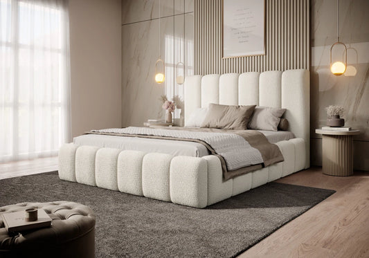 Pat 140 x 200 tapitat cu Stofa boucle Abriamo Alb Arden