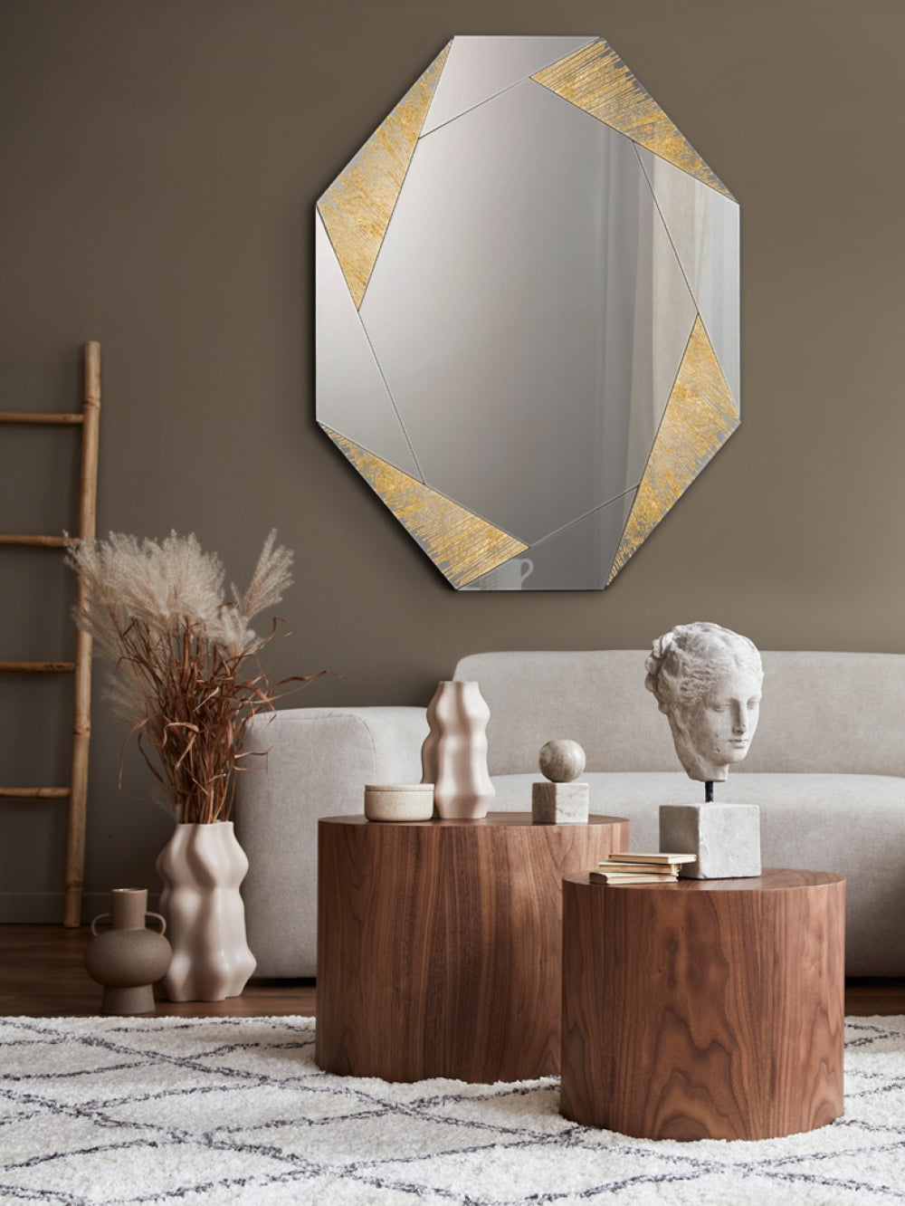 Oglinda Asimetrica din MDF Auriu L92xH120cm Laverna
