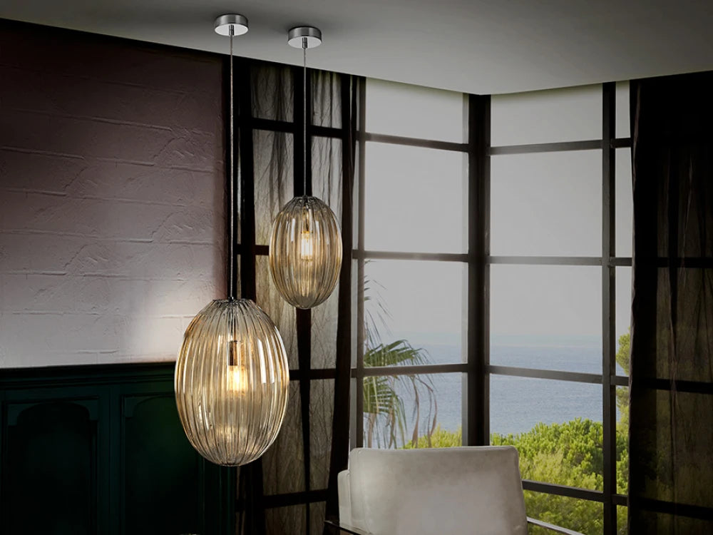 Pendul din Metal Argintiu si Sticla Coniac 20W D30xH200cm Ovila