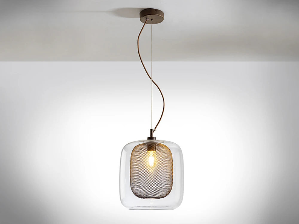 Pendul din Metal Maro si Sticla/Metal Transparent 20W D30xH180cm Fox