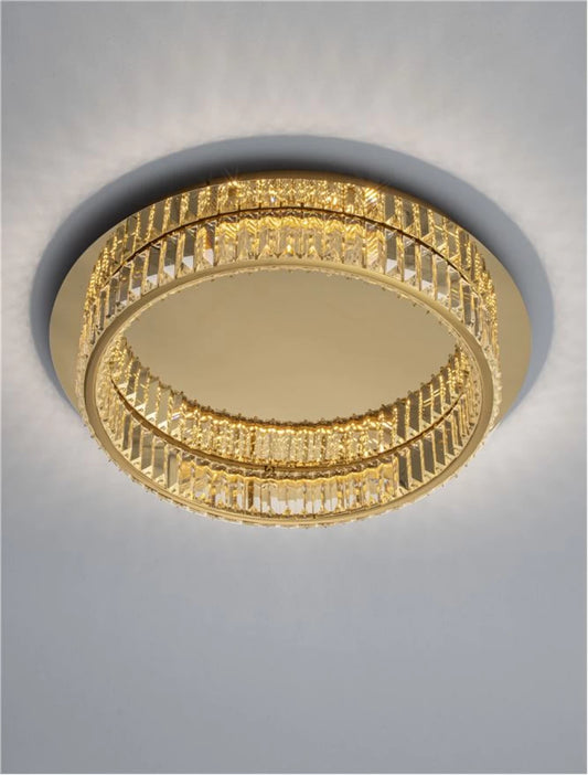 Plafoniera structura din Metal Auriu si abajur din Cristal Transparent H12xL50cm IP20 29W 1481lm 3500k AURELIA