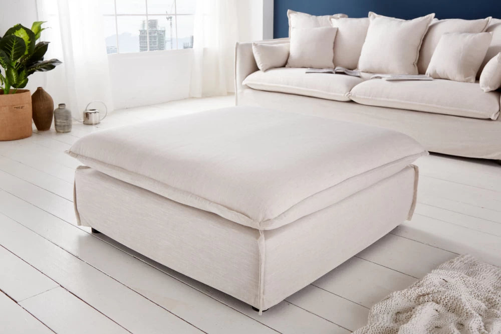 Puf cu husa detasabila din Lemn Negru si Stofa Crem H42xL100cm Heaven