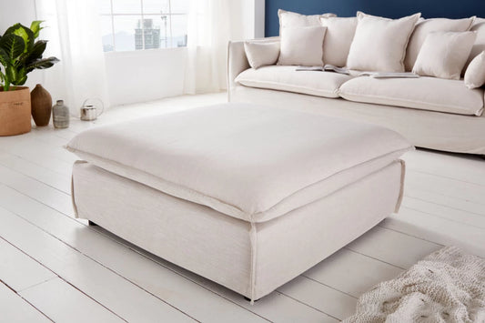 Puf cu husa detasabila din Lemn Negru si Stofa Crem H42xL100cm Heaven