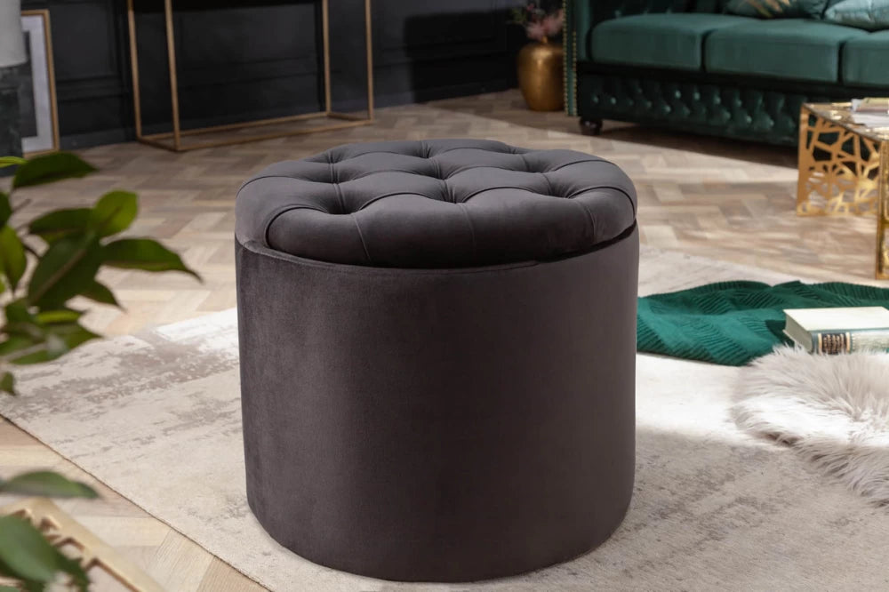 Puf cu spatiu de depozitare din Catifea Negru H43xD50cm Modern Barock