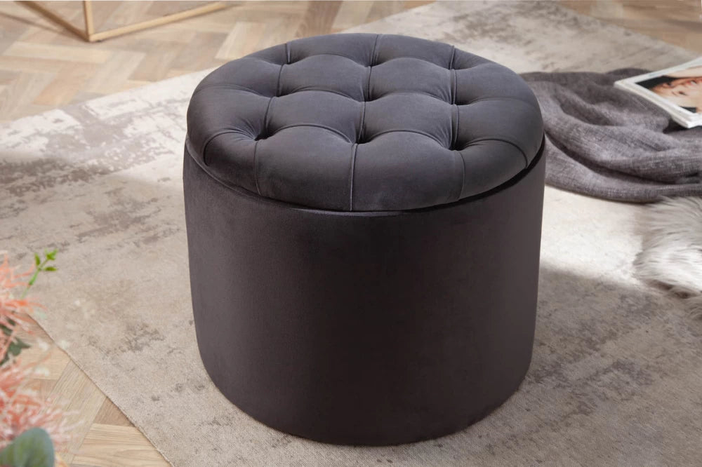 Puf cu spatiu de depozitare din Catifea Negru H43xD50cm Modern Barock
