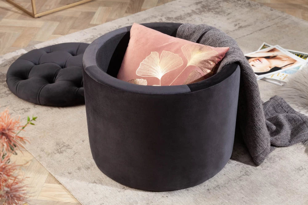 Puf cu spatiu de depozitare din Catifea Negru H43xD50cm Modern Barock