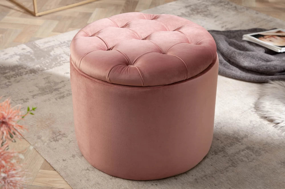 Puf cu spatiu de depozitare din Catifea Roz H43xD50cm Modern Barock