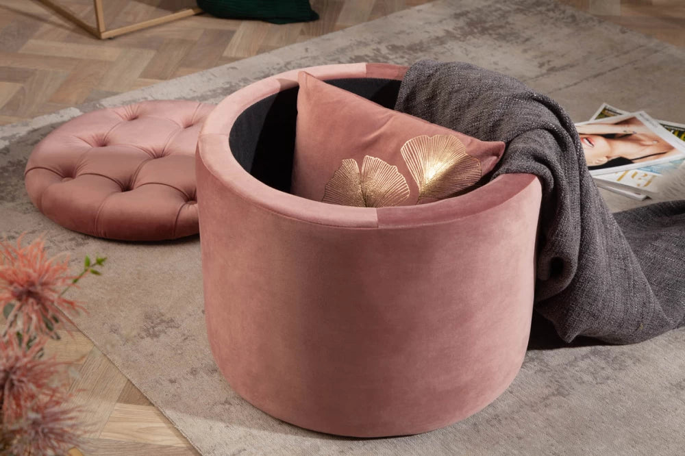 Puf cu spatiu de depozitare din Catifea Roz H43xD50cm Modern Barock