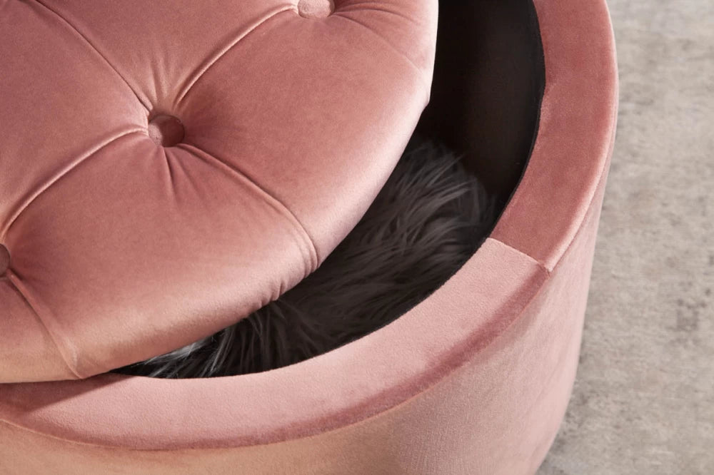Puf cu spatiu de depozitare din Catifea Roz H43xD50cm Modern Barock
