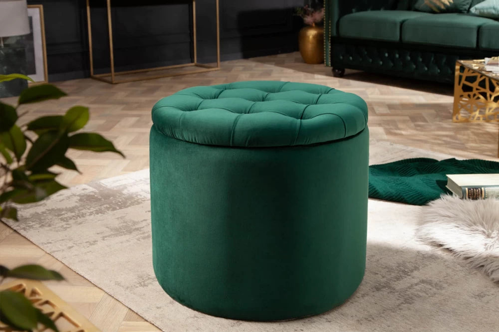 Puf cu spatiu de depozitare din Catifea Verde H43xD50cm Modern Barock