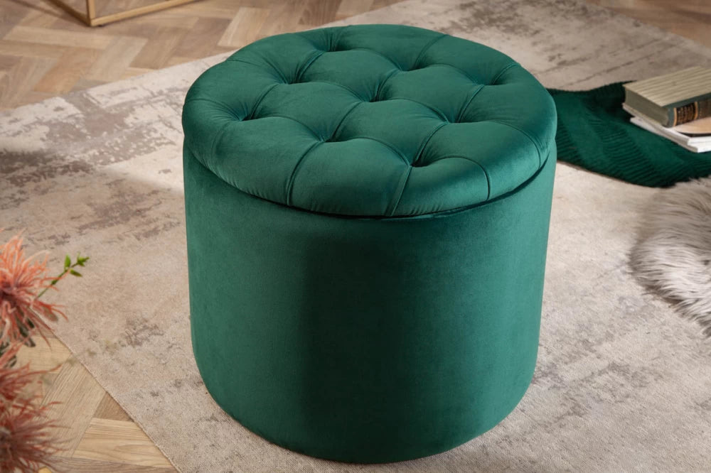 Puf cu spatiu de depozitare din Catifea Verde H43xD50cm Modern Barock