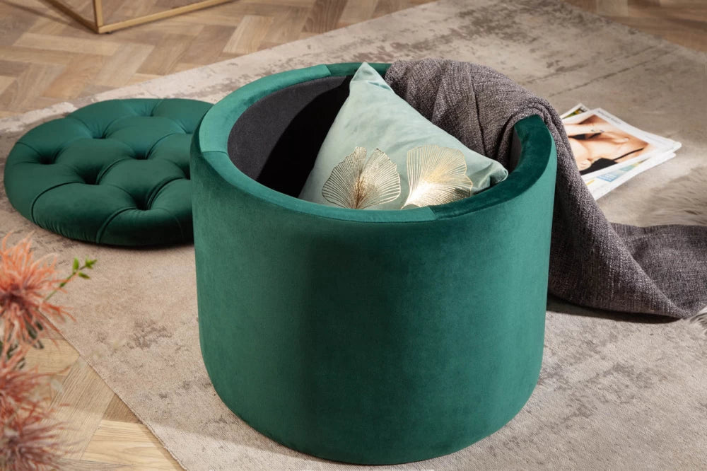 Puf cu spatiu de depozitare din Catifea Verde H43xD50cm Modern Barock