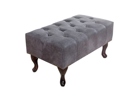 Puf din Lemn Maro inchis si Microfibra Gri H40xL80cm Chesterfield