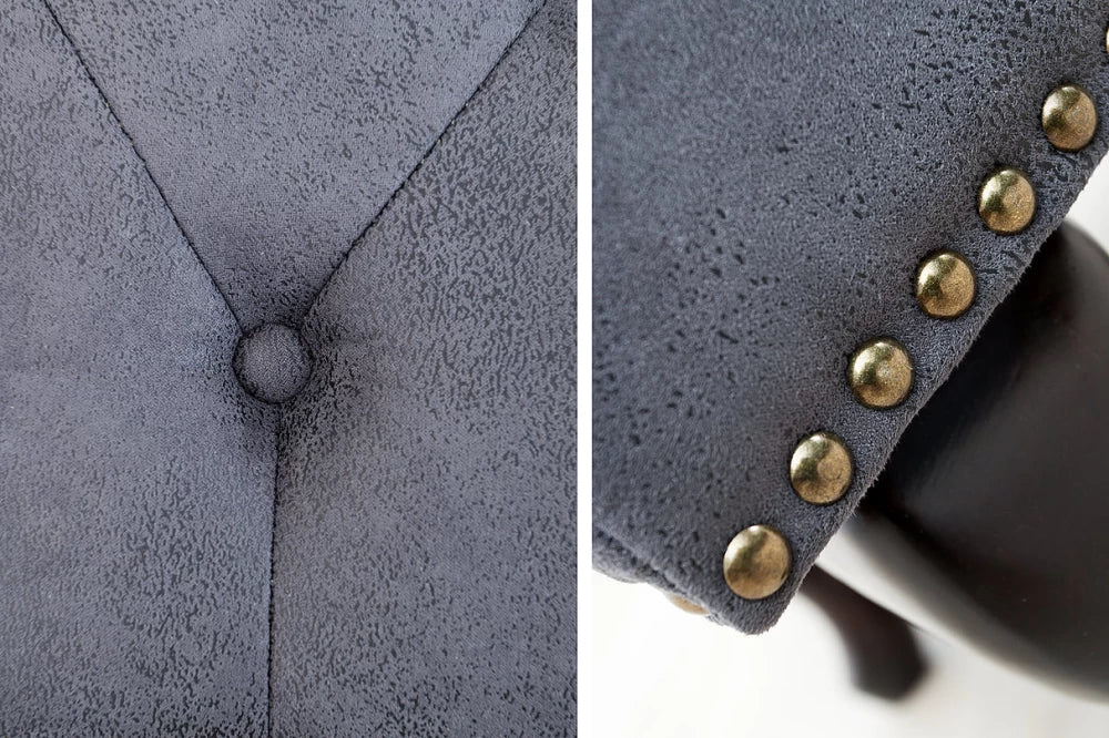 Puf din Lemn Maro inchis si Microfibra Gri H40xL80cm Chesterfield