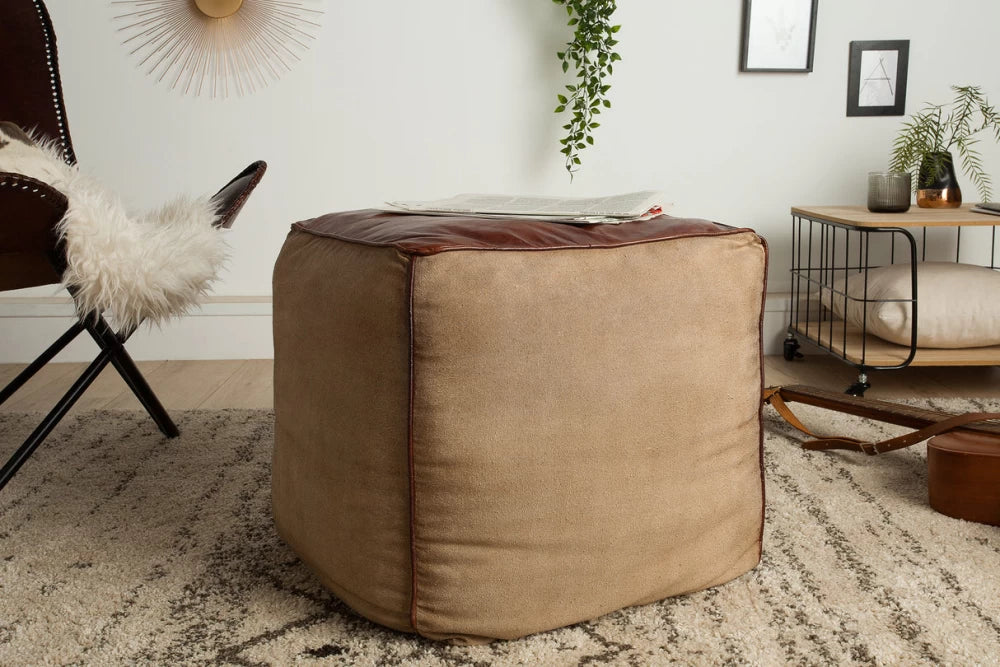 Puf din Piele naturala/Stofa Maro H45xL45cm Mustang