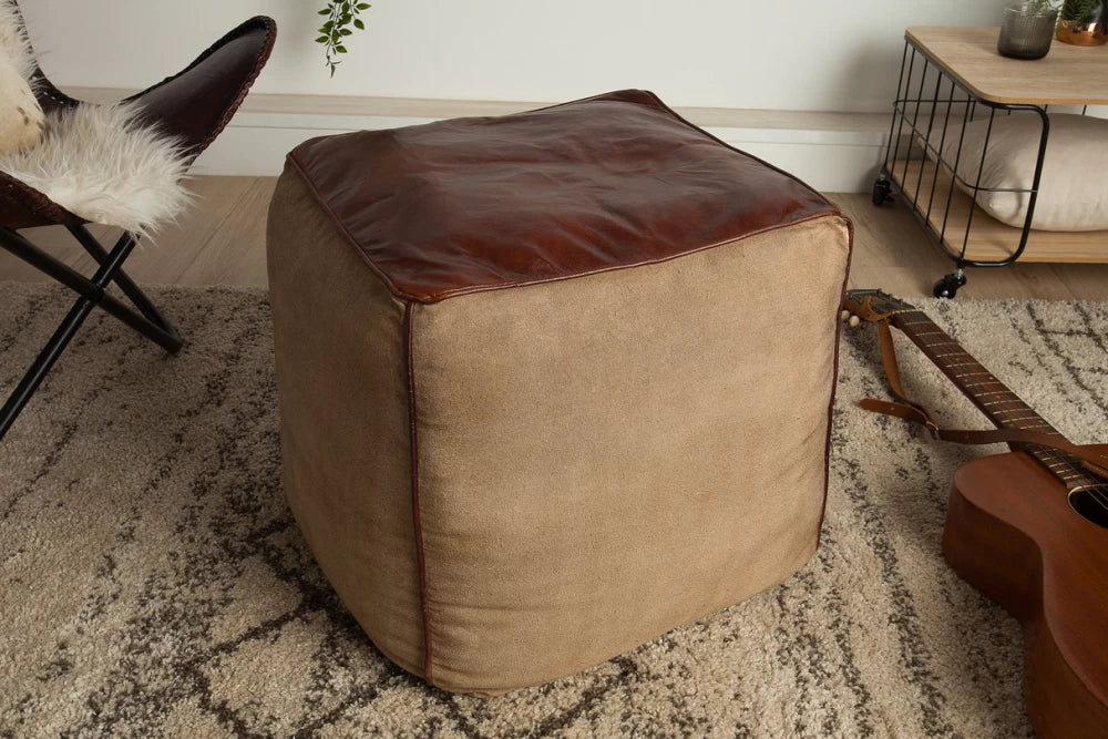 Puf din Piele naturala/Stofa Maro H45xL45cm Mustang