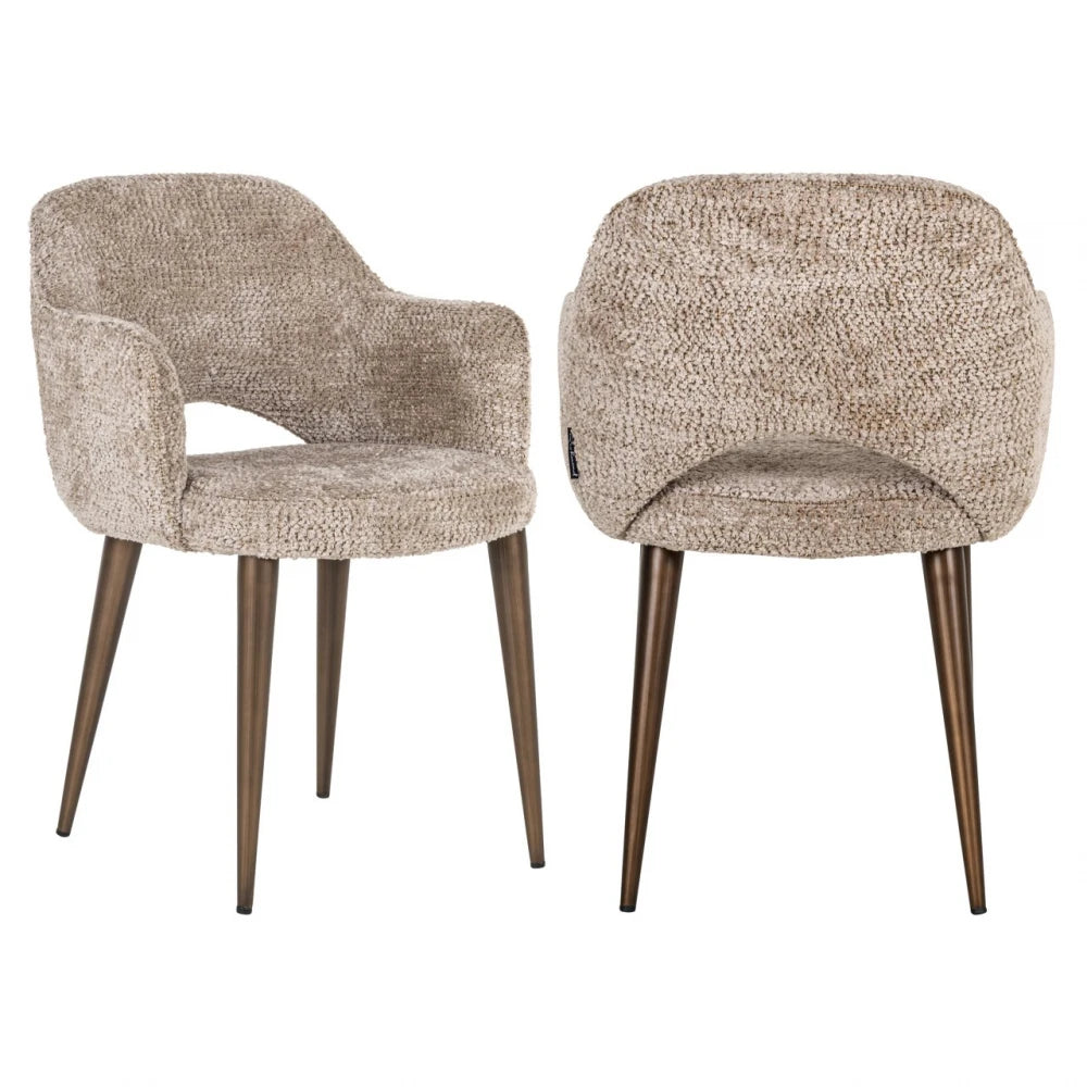 Scaun cu brate din Chenille Bej si Metal Alama L60xH85cm Delphina Richmond interiors