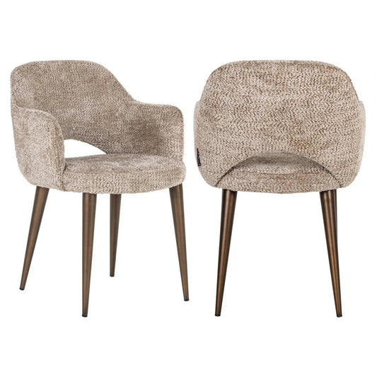 Scaun cu brate din Chenille Bej si Metal Alama L60xH85cm Delphina Richmond interiors