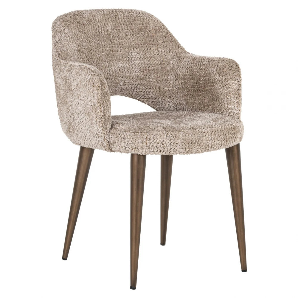 Scaun cu brate din Chenille Bej si Metal Alama L60xH85cm Delphina Richmond interiors