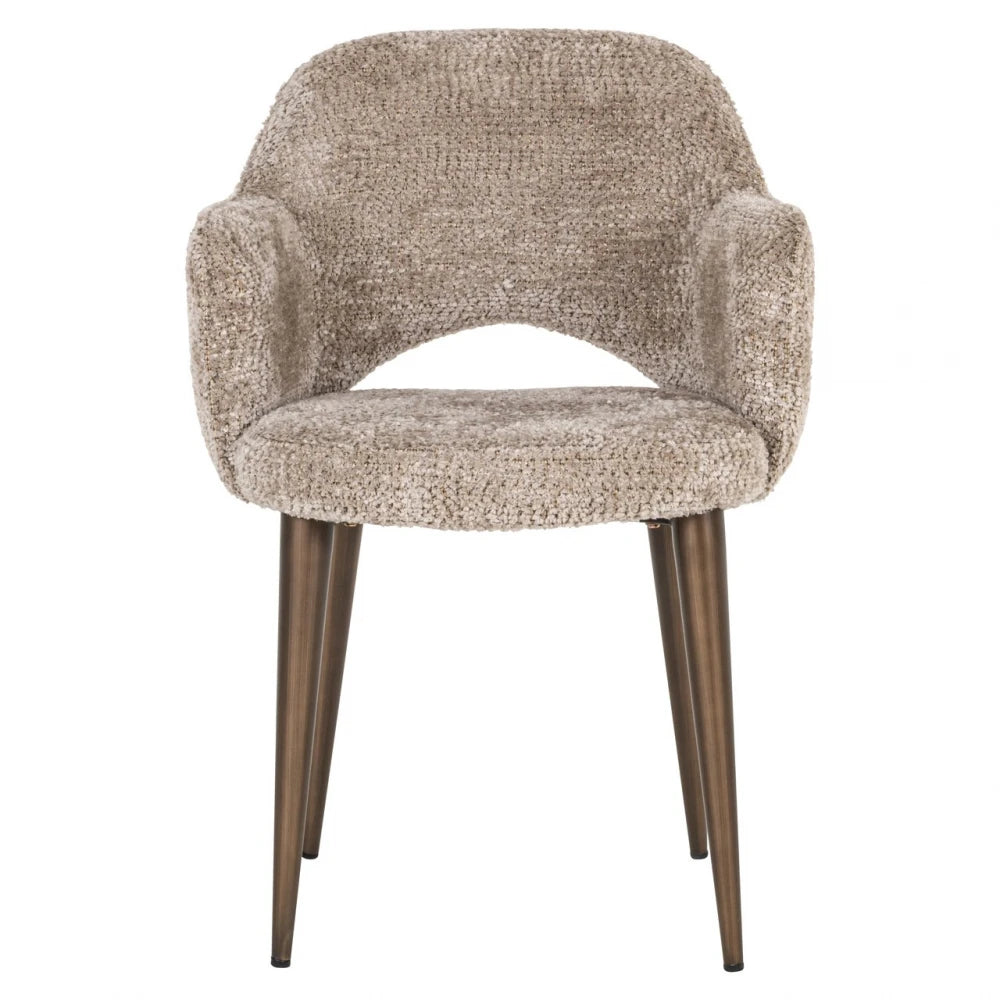 Scaun cu brate din Chenille Bej si Metal Alama L60xH85cm Delphina Richmond interiors
