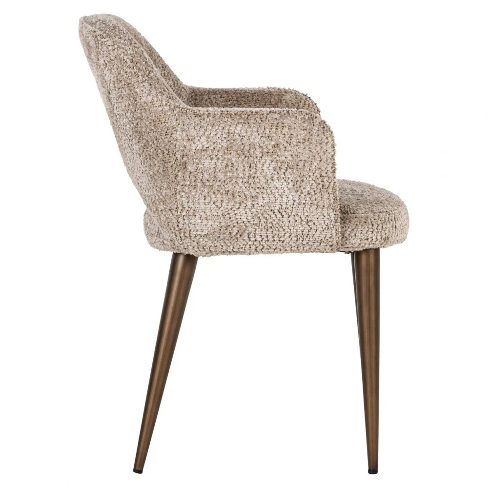 Scaun cu brate din Chenille Bej si Metal Alama L60xH85cm Delphina Richmond interiors