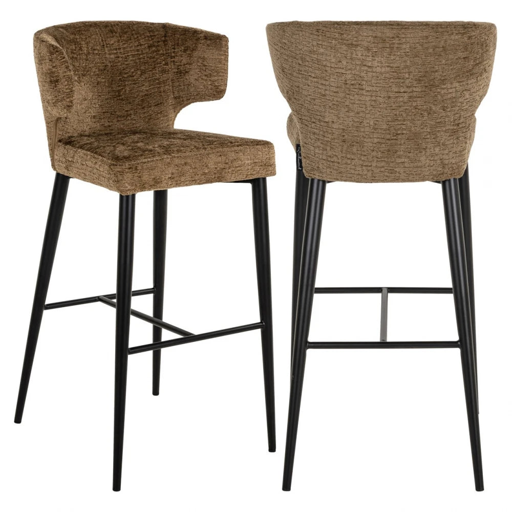 Scaun de bar din Chenille Maro si Metal Negru L52xH102cm Taylor Richmond interiors