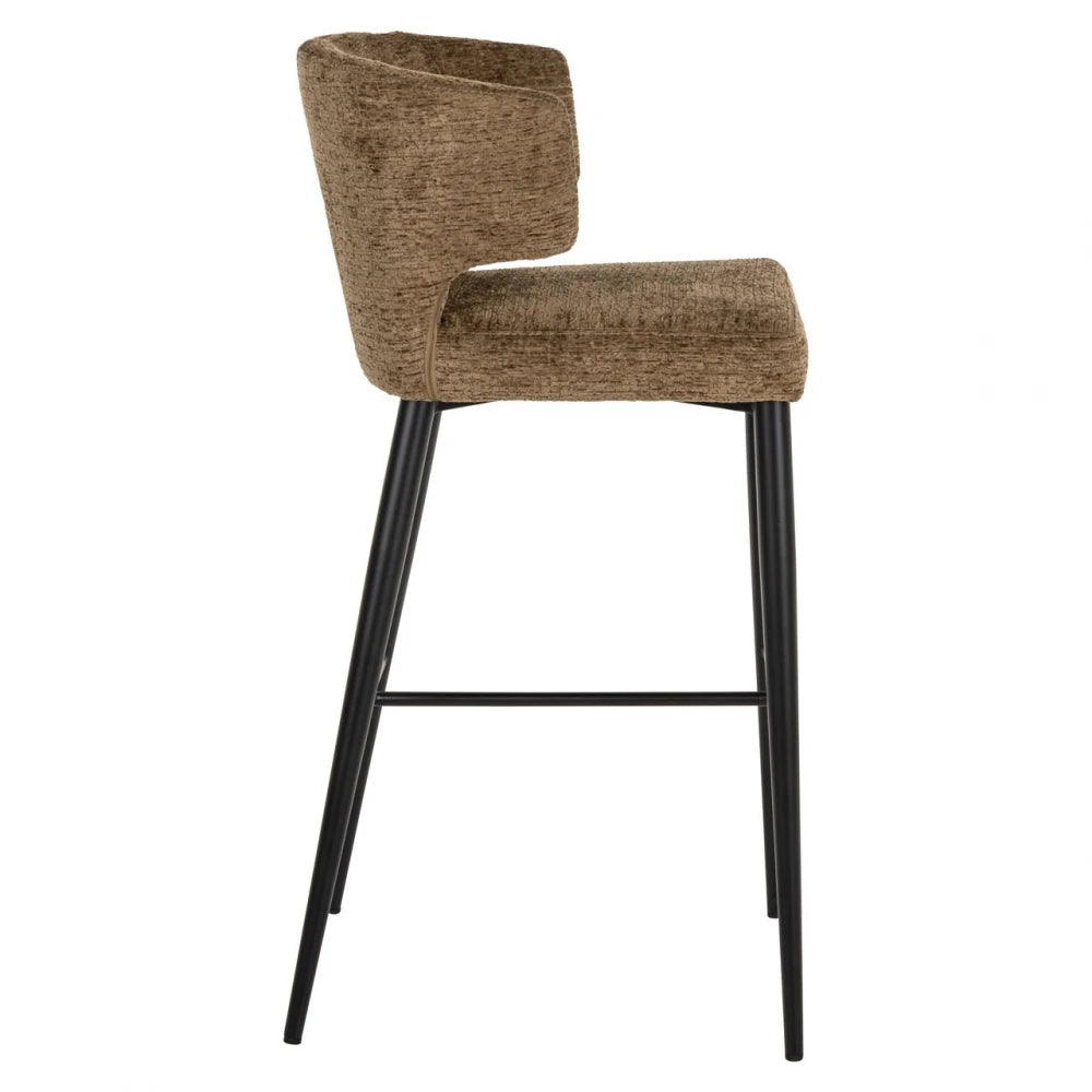 Scaun de bar din Chenille Maro si Metal Negru L52xH102cm Taylor Richmond interiors