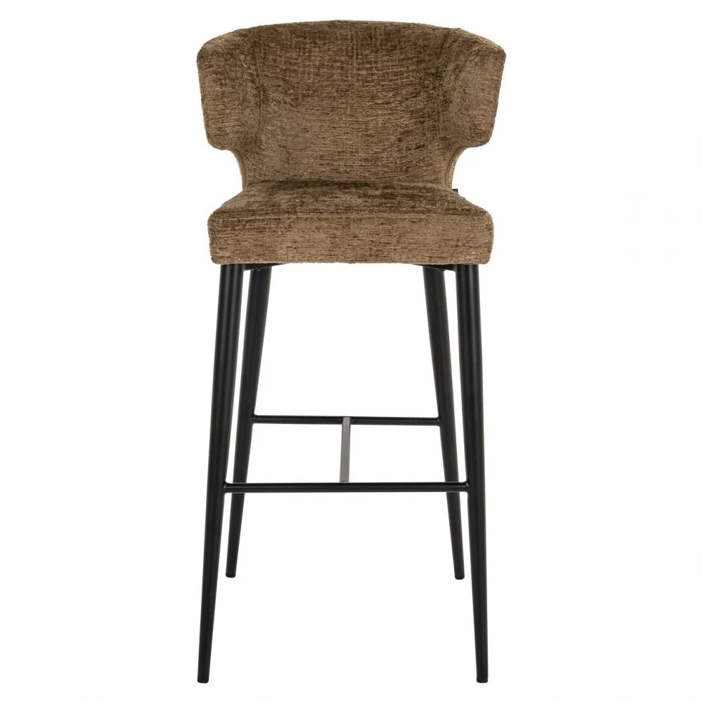 Scaun de bar din Chenille Maro si Metal Negru L52xH102cm Taylor Richmond interiors